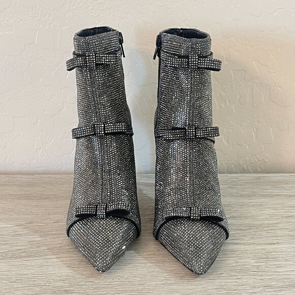 New INC International Concepts 6 Isaura Bootie Boots Pewter Crystals Bow Bling - Picture 4 of 14